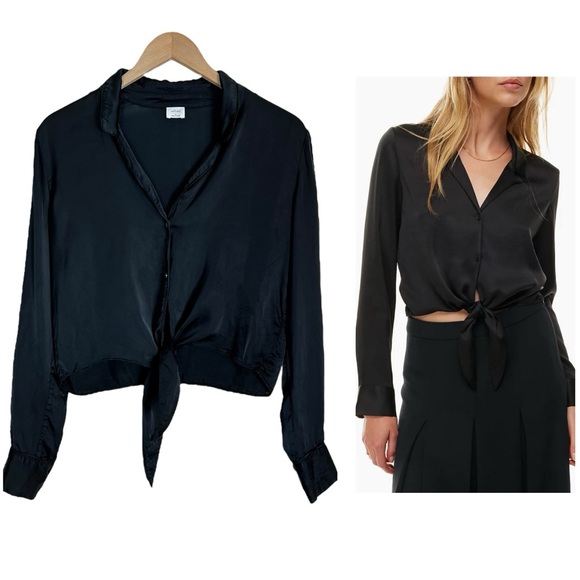 Aritzia Wilfred Tie Front Satin Cupro Blouse Black Size Small - Picture 1 of 15